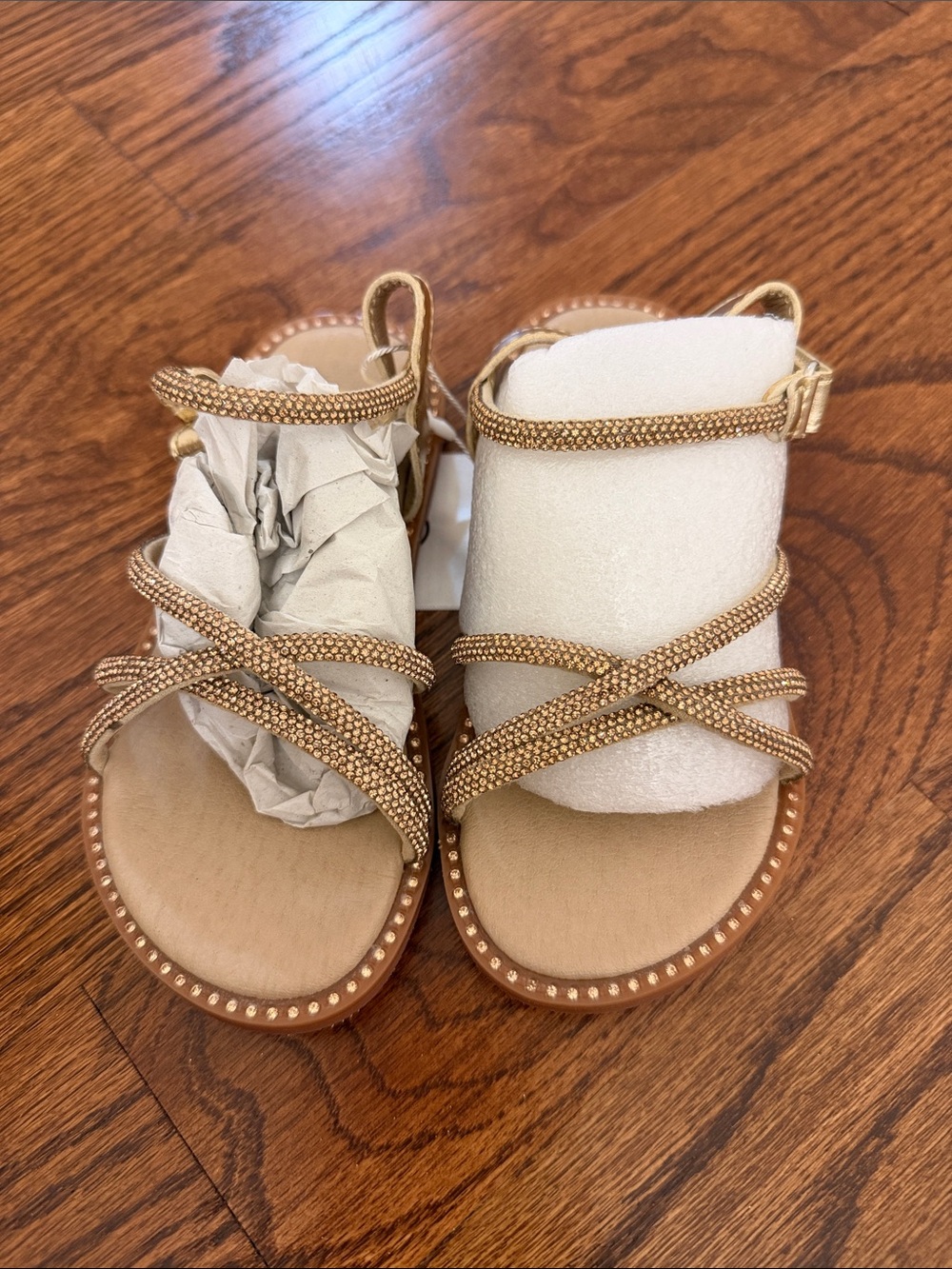 Girls' Gold Beaded Strappy Sandals with Ankle Buckle